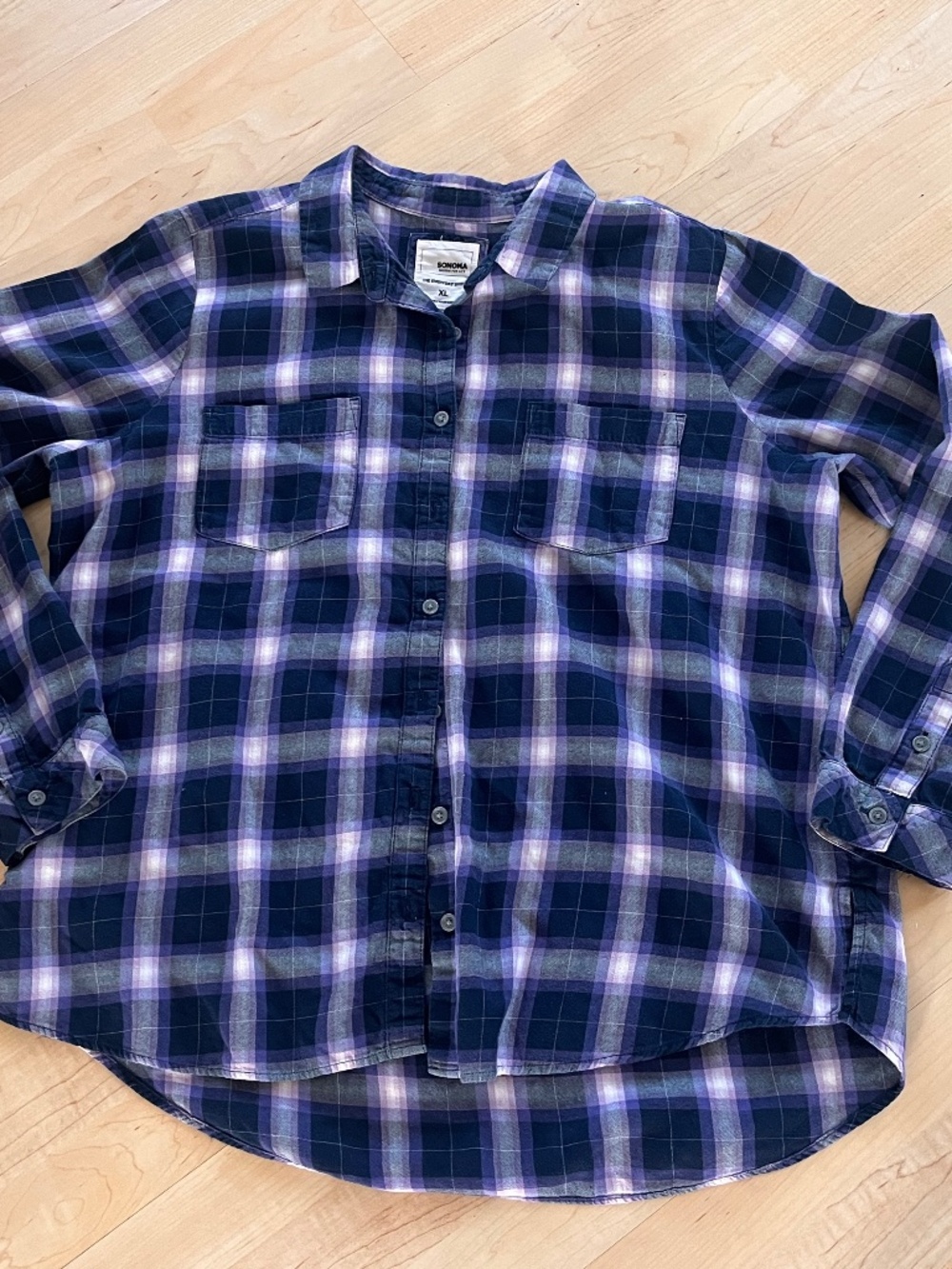 Women’s Sonoma Everyday Shirt Purple Plaid Flannel Longsleeve Bella Twighlight